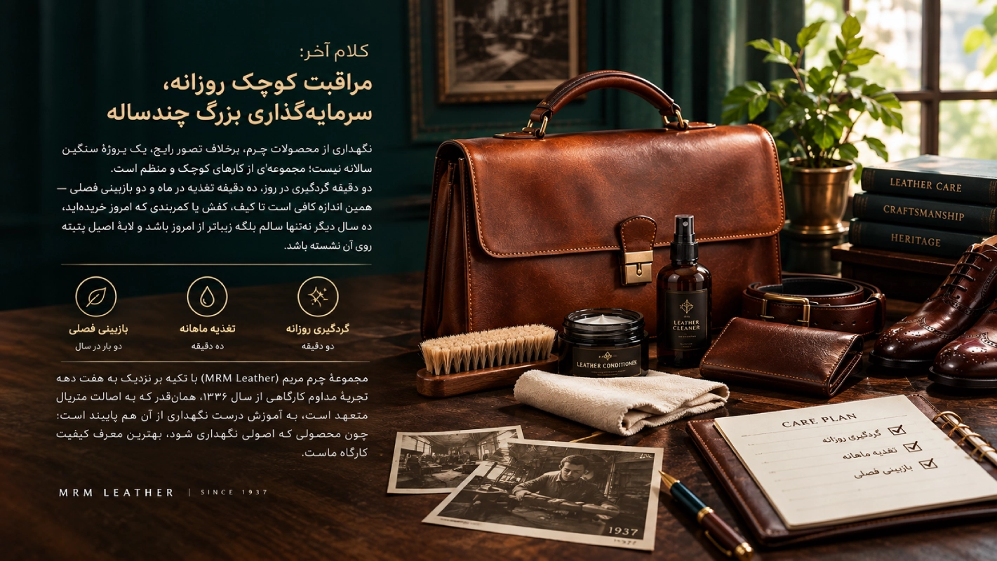 راهنمای کامل نگهداری از محصولات چرم؛ تمیزکاری تا مراقبت فصلی